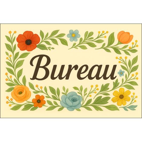 Plaque de Porte Bureau Fleurie en Métal