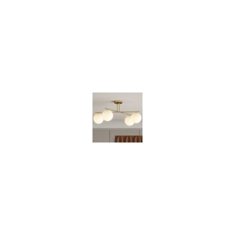 Plafonnier lustre moderne 4 lumières E14 semi-affleurant doré et crème (1/5)