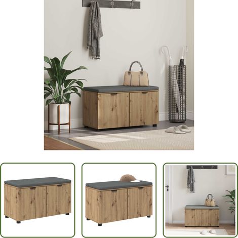 vidaXL Stauraum - Flurbank mit Kissen mit Regal Artisan-Eiche 80 x 38 x 46 cm (1/5)