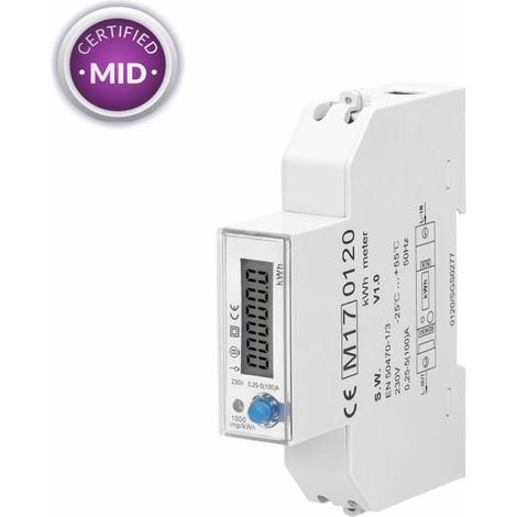 Compteur modulaire monophasé 100A – 230V – 1 module – certifié MID – affichage LCD rétro-éclairé pour refacturation énergie (1/5)