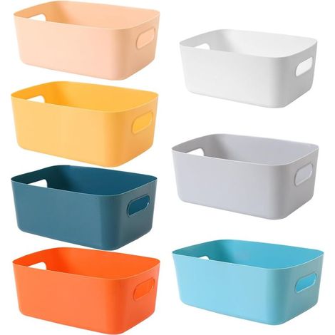 Panier de rangement,lot de 7 boîtes en plastique,bacs rangement empilables avec poignées pour cuisine,salle de bain,bureau,étagère (1/5)