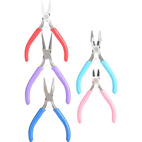 Lot de 5 pinces miniatures pour bijouterie : pince plate longue sans dents, pince à bec, coupe-fil, outil manuel (1/5)