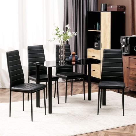 Ensemble de salle à manger 5 pièces, coin salon, table et 4 chaises, design moderne, table en verre, noir (1/5)