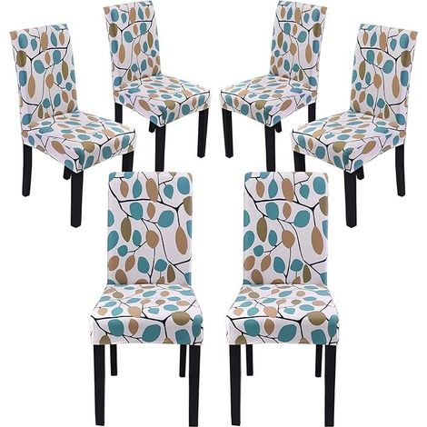 L&H-Cfcahl – Housse de chaise extensible lot de 6 – Tissu polyester et spandex – Ajustement antidérapant – Lavable en machine – Motif feuilles colorées (1/5)