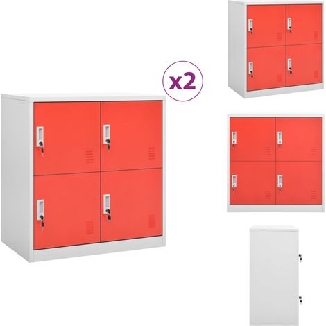 Schließfachschränke 2 Stk. Hellgrau und Rot 90x45x92,5cm Stahl - Schliessfachschrank - Metallschrank - Aufbewahrungsbox - Garderobe - Schreibtischorganisation (1/5)
