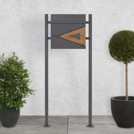 ECD Germany Buzón De Correo Con Soporte Y Compartimento Para El Periódico 37x36,5x11cm Acero Antracita Aspecto De Madera Natural Con 2 Llaves Solapa De Cierre Total Diseño Moderno Pedestal 120cm (1/5)