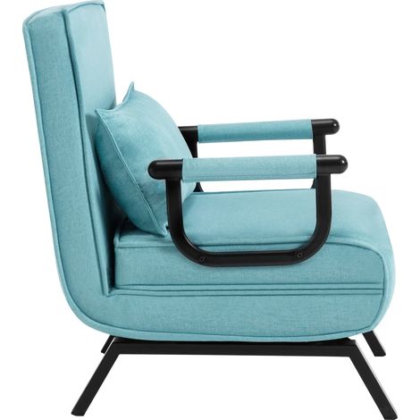 Sillón cama convertible 3 en 1 de lino azul con respaldo regulable MODENUIT (1/5)