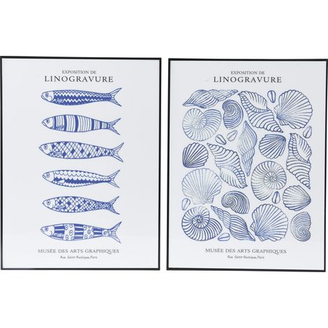 Kaemingk Gemälde Linogravure Papier 2-fach sortiert 40 cm Wandbild