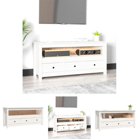 The Living Store - TV-Schrank Weiß 114x35x52 cm Massivholz Kiefer (1/5)