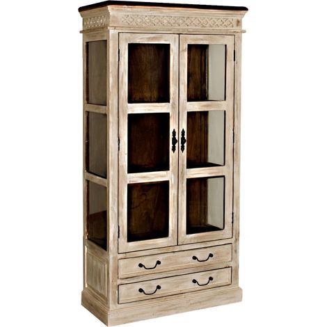 Vitrine 90x45 Manguier ciré Blanc antique CASTLE-ANTIK 71