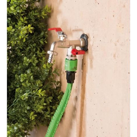 Double robinet quart de tour - Royal Gardineer - 1/2" - Métal pressé à chaud - Résistant - Polyvalent (1/2)