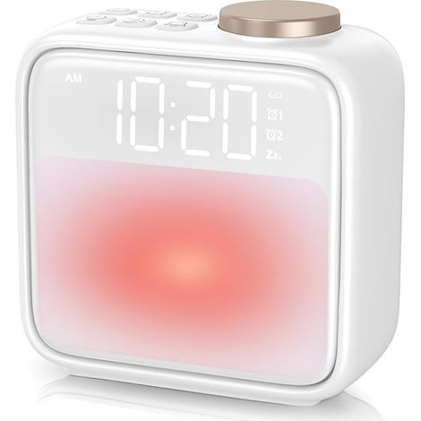 Réveil simulateur d'aube pour chambre, horloge numérique avec machine à sons et veilleuse, batterie rechargeable 1800mAh, réveil enfant, gros dormeurs, ados, salon (1/5)