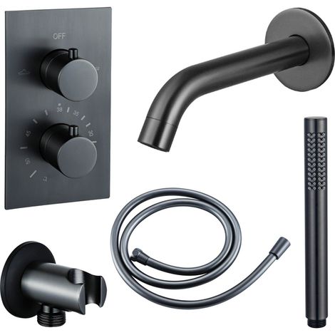 FugaFlow Eccelente Ensemble robinet de baignoire Acces - bec - 22cm raccourcissable - flexible lisse - douchette à main - corps encastré - support