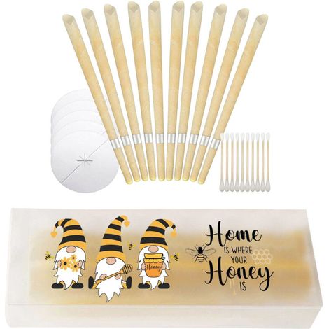 Bougies d’Oreilles, 10 Bougie de Nettoyage avec 5 Disques de Protection, Bougies Auriculaires en Cire d’Abeille Naturelle et (1/5)