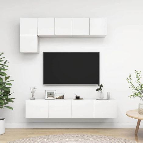 vidaXL Set de muebles de salón TV 5 piezas madera de ingeniería blanco (1/5)