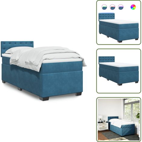 Boxspringbett mit Matratze Blau 80x200 cm Samt - Boxspringbett - Samtbett - Doppelbett - Blau - LED Beleuchtung (1/5)