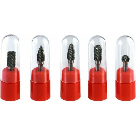 Green Mobility-Kit de 5pcs Tige 6mm Fraises en Carbure de Tungstène Tête 10mm Double Coupe Ensemble de Fraises Rotatives en Carbure de Tungstène pour Gravure sur Bois Métal Polissage Céramique (1/5)