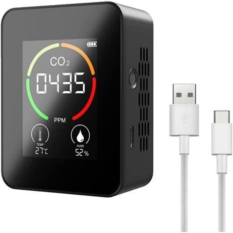 Détecteur de dioxyde de carbone, détecteur de qualité de l'air, compteur de CO2 intérieur, moniteur numérique, capteur de température, capteur d'humidité, écran rétroéclairé coloré (1/5)