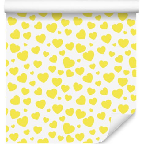 Papier peint à cœurs crème, blancs et jaunes 50x1000 cm (1/5)