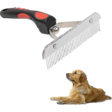 Peignes à poils de gros chien en acier inoxydable, peigne de toilettage pour animaux de compagnie, poignée en caoutchouc, outil de brosse de coiffure- (1/3)