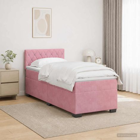Cama con Base Tapizada, Colchón y Luz LED Rosa 90 x 200 cm (1/5)