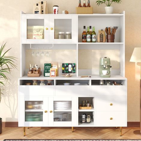MEUBLIV Credenza 145x39x171 cm bianca con portabottiglie e ante in vetro (1/5)