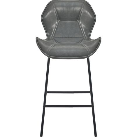 Lot de 2 tabourets de bar en simili cuir gris avec dossier et piètement métallique (1/5)