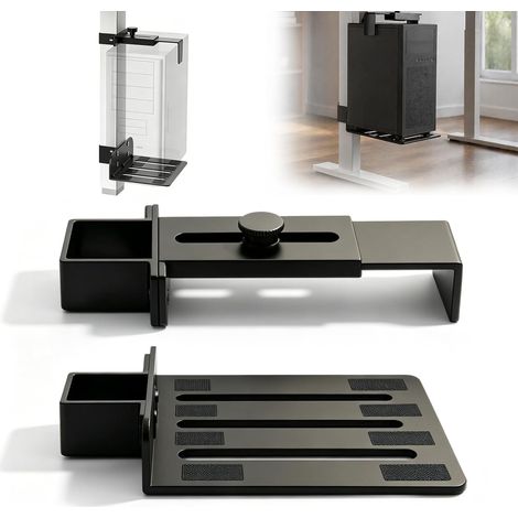 Support Pc sous Bureau: Support Tour Pc, Réglable en Hauteur Et en Largeur Supports D'ordinateur De Bureau sans Perçag Charge Max 18 Kg (40 Lbs) pour La Plupart des Hôtes (Noir) (1/5)
