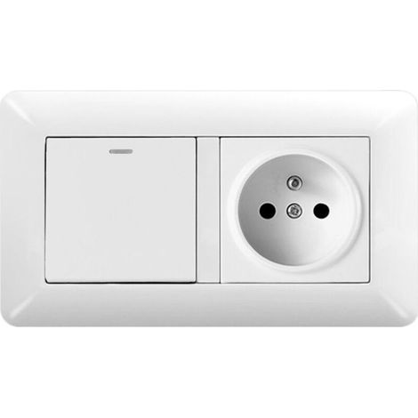 1 pièce Duo Murale Interrupteur Va-et-Vient + Prise 2P+T – Kit Complet pour Rénovation, Pose en Saillie, Blanc (1/4)