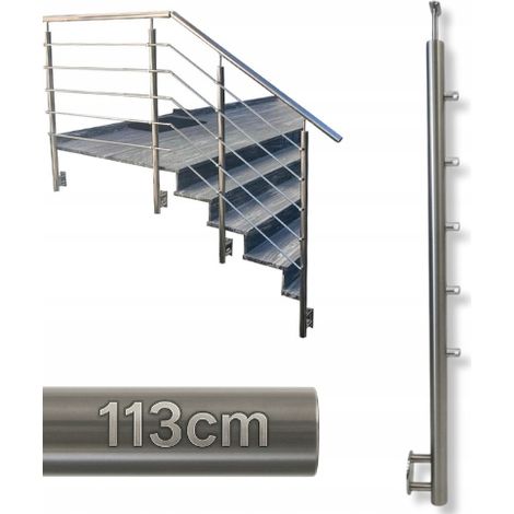 Poteau de garde-corps - 113 x 4,24 cm - Acier inoxydable - 5 supports - Installation facile - Design moderne