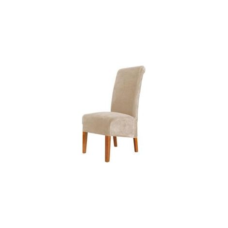 Housses de chaise extensibles en velours – Lot de 2 – Dossier haut amovible – Lavables en machine – Protection contre déchirures et taches – Beige – (1/5)