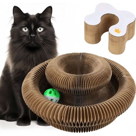 Griffoir pour Chats Carton - Grattoir Multi-Formes Pliant, Jouet Interactif avec Cloche Dérouvable, Stimule l'Instinct de Chasse Félins, Adapté à Tous Les Âges de Chats (1/5)