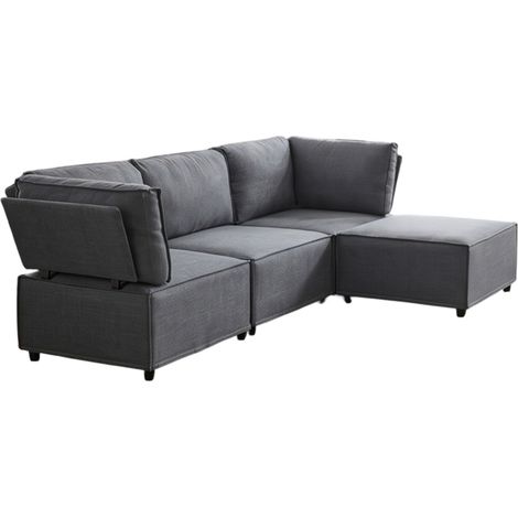 Divano modulare grigio scuro in lino, struttura in compensato, 238 x 154 x 75 cm, componibile (1/5)