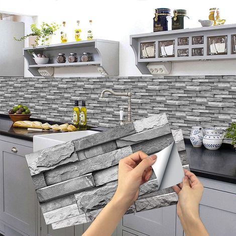 Stickers Carrelage Cuisine, 24 pièces Autocollant en Tuile Auto-Adhésif Sticker Imperméable en PVC Autocollants de Carreaux Carrelage Adhesif Mural Autocollant pour Salle de Bains et Cuisine (1/5)