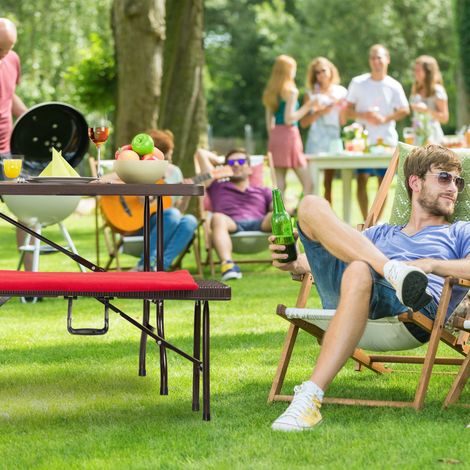 Relaxdays Gartentisch, Holzoptik, eckiger Klapptisch, Sicherheitsriegel, mit Tragegriff, HxBxT: 73 x 180 x 74 cm, braun