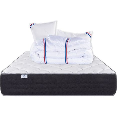 Matelas Serenite, Ressorts Ensachés, Mousse Haute Densité, ergonomique, Soutien très ferme + Oreiller + Couette, 160x200cm (1/4)