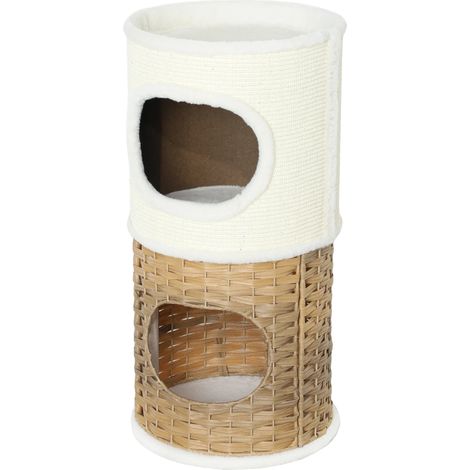 Torre para gatos de tres niveles, construcción duradera, color blanco. (1/2)
