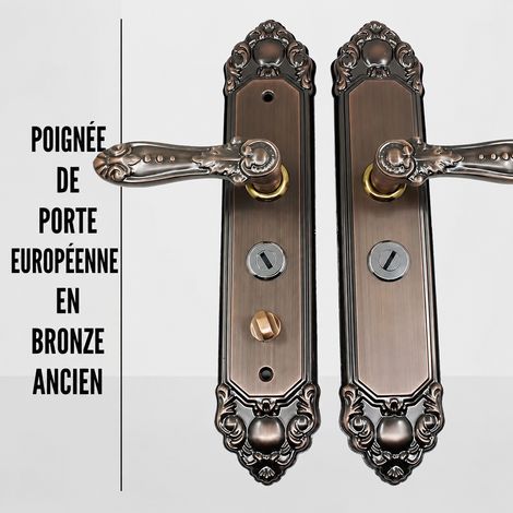 Poignée sur plaque serrure mécanique, poignée européenne bronze rouge antique, inox, 42 × 17 × 8 cm, 1,5 kg, 42 g – Livraison gratuite (1/5)