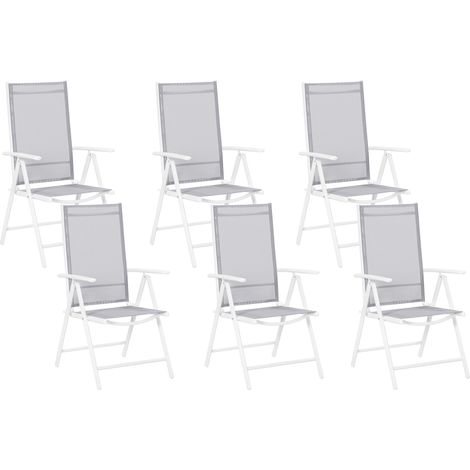 Conjunto de 6 sillas de jardín textil gris con marco de aluminio blanco reclinable y plegable Catania