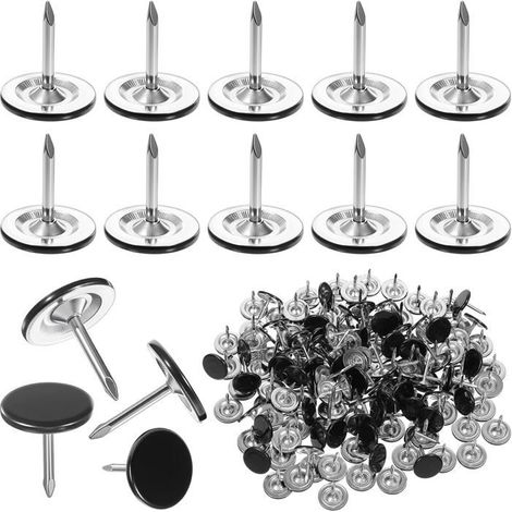 Punaises de tapissier Lot de 150 Fer chromé noir Tête ronde plate Pour meubles et tableaux (1/5)
