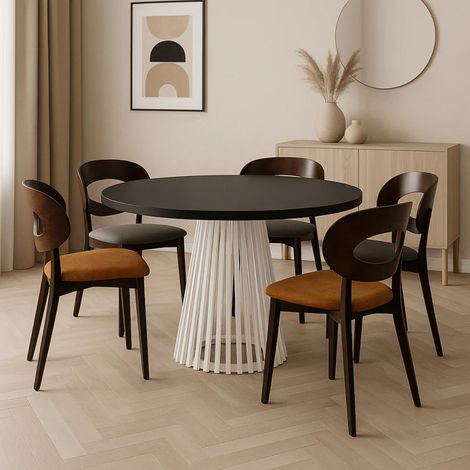 Ruston Round Extendable Table with Slats 100cm to 200cm - Black / White