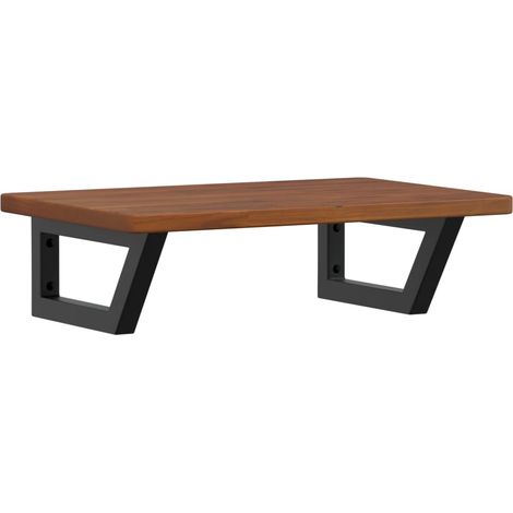 Étagère murale pour vasque salle de bain chêne massif et acier marron et noir 60 x 40 cm (1/5)