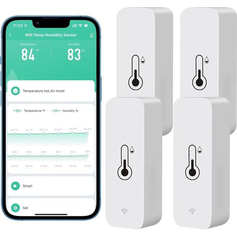 Thermomètre hygromètre WiFi, capteur température et humidité, alerte app à distance – Lot de 4 (1/5)