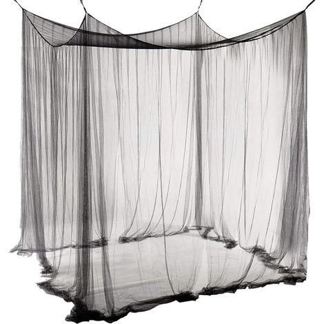 Moustiquaire carrée noire (190 x 210 x 240 cm), ciel de lit, décorée d'un motif princesse. (1/5)