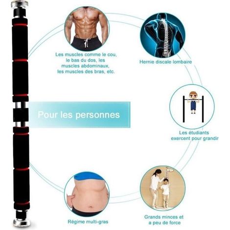 Barre de Traction Porte en Acier Inoxydable - Noir Rouge (1/4)