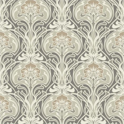 Retro Floral Wallpaper Grey Green Classic Damask Paste The Wall Feature Wall (1/4)
