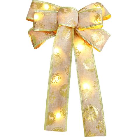 Noeud lumineux de Noël avec flocons et élan imprimés, guirlande LED pour sapin, décoration scintillante (1/5)