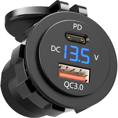 Accessori per auto impermeabili e modificati per la ricarica rapida intelligente QC3.0 di telefoni cellulari, connettore di ricarica USB blu (1/5)