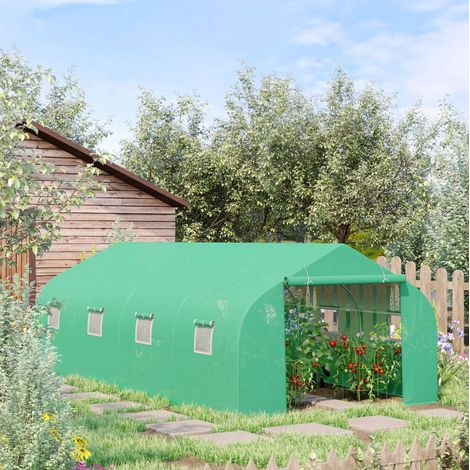 Invernadero 595x300x200 cm verde de hierro galvanizado con puerta enrollable y ventanas laterales (1/5)