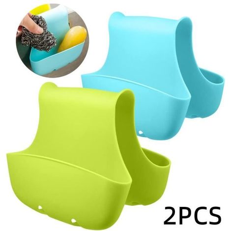Porte-éponge - Non spécifié - Sac Suspendre Salle de Bain - Silicone - 2 Poches - Bleu Clair/Vert (1/4)